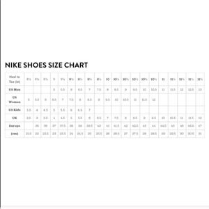 nike air force 1 shoe size chart